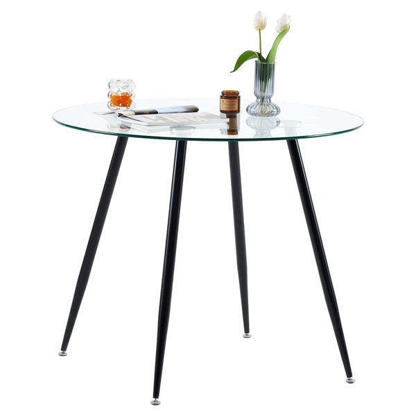 Oliver Round Dining Table 80Cm With Tempered Glass Top, Small
